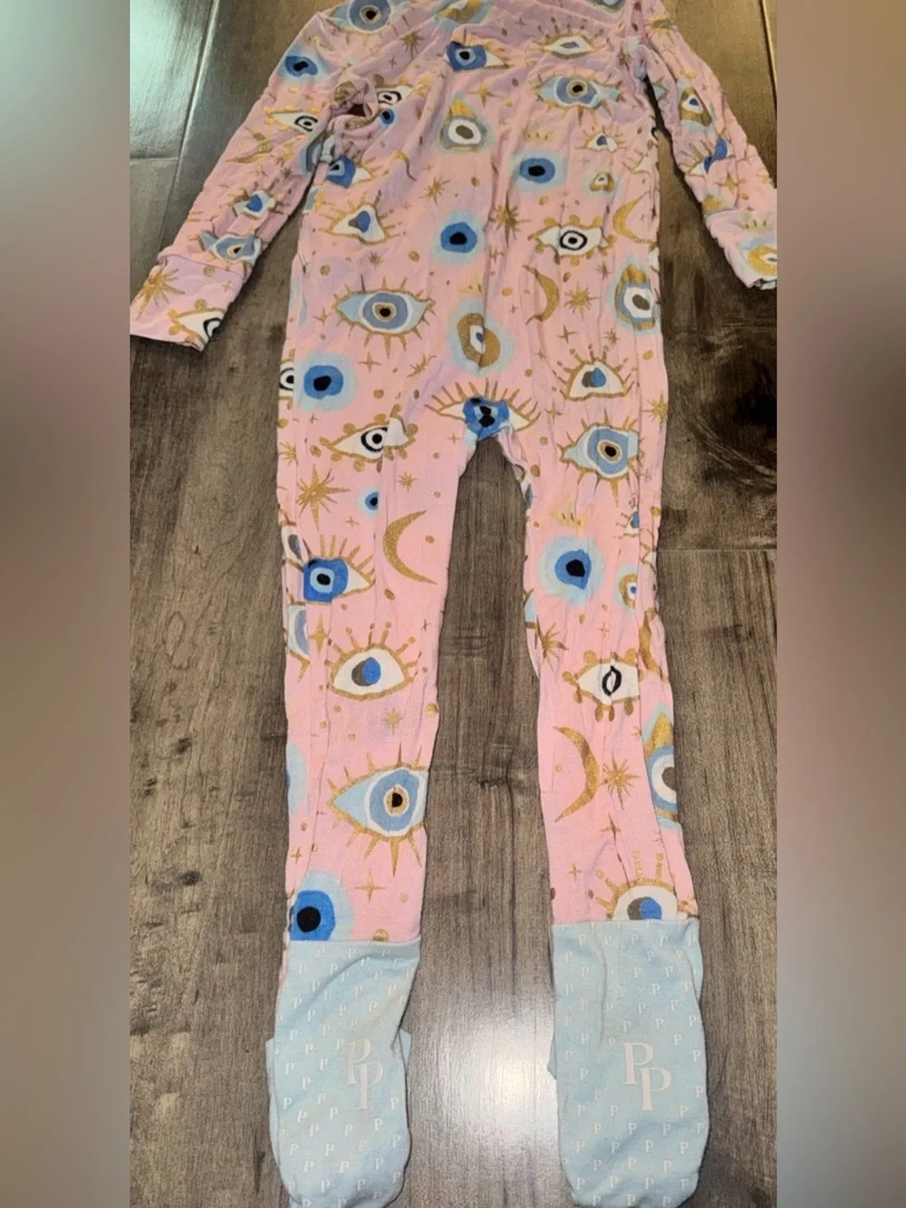 Posh Peanut Fiona Evil Eye Zippered Footie Bamboo Pink Gold Foil 22’ 18-24M RARE